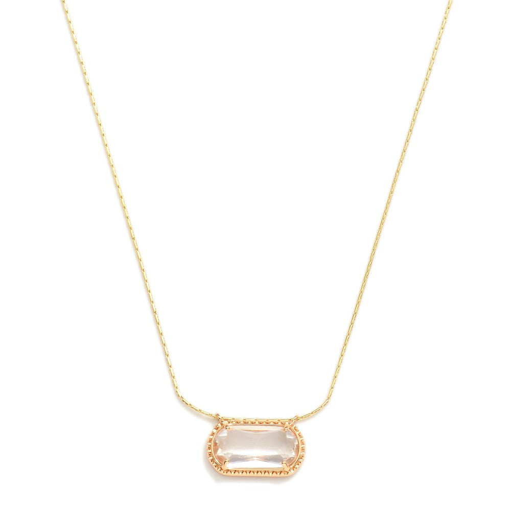 Chain Link Necklace Featuring Rectangular Glass Crystal Pendant