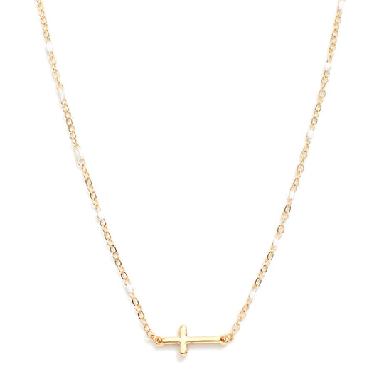 Chain Link Dainty East West Cross Necklace