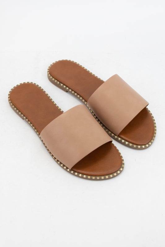 METAL DECOR SOLE BOLD UPPER SLIDE SANDAL