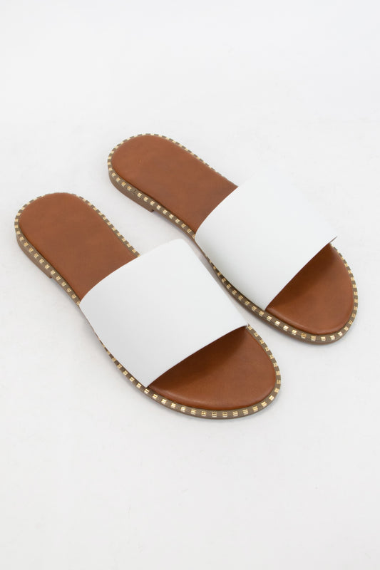 METAL DECOR SOLE BOLD UPPER SLIDE SANDAL