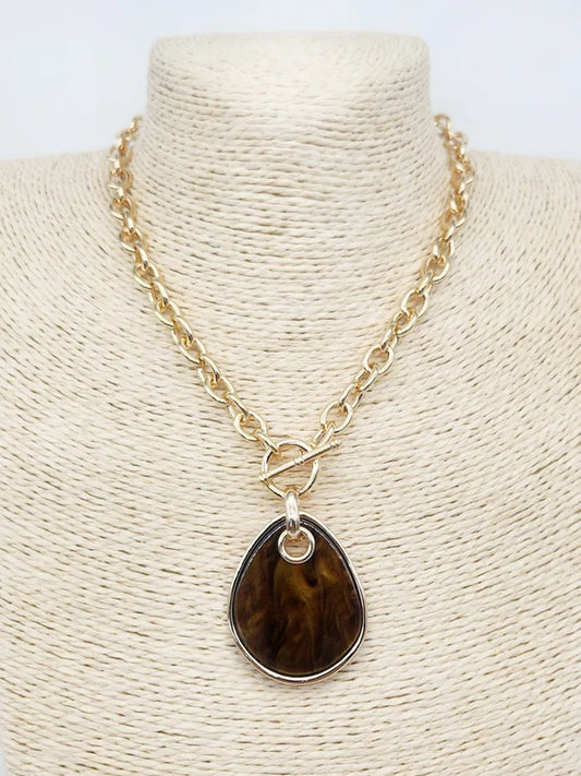 Gold Open Chain with Brown Tortoise Charm Necklace