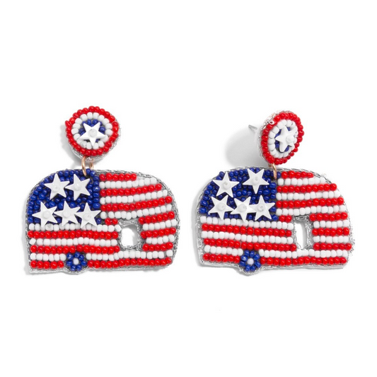 Seed Beaded Americana Camper Drop Earrings