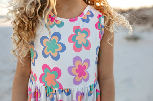 Girls 3 Tiered Periwinkle Flower Spring Summer Ruffles Dress