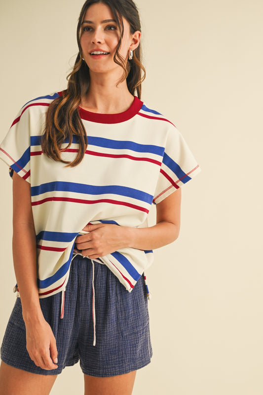 4th Of July Multi Striped French Terry Pullover