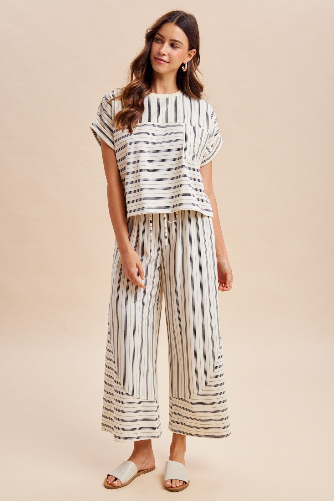 Multi Stripe Panel Dolman Sleeve Knit Top & Pants Set
