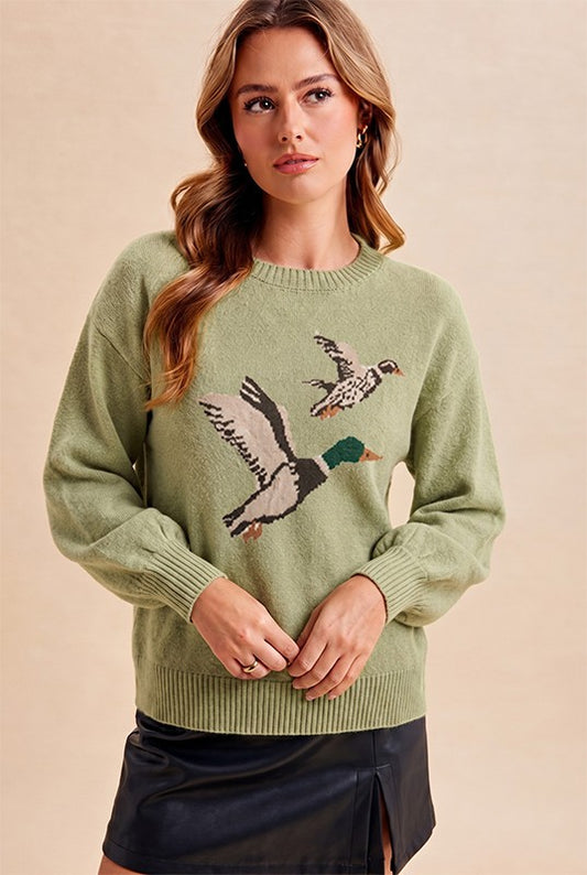 Mallard Duck Intarsia Oversize Pullover Sweater