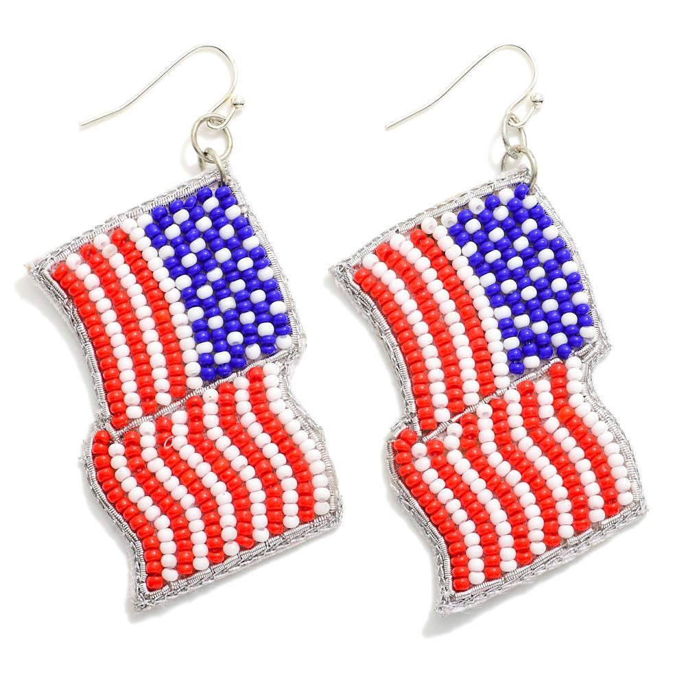 American Flag Seed Bead Drop Earrings