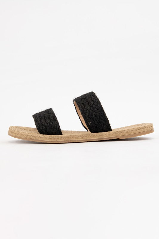 RAFFIA DOUBLE STRAP SLIP-ON SANDALS