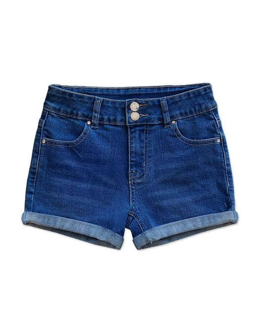 Girls Denim Short w/ 2 Buttons & Roll-Up Hem