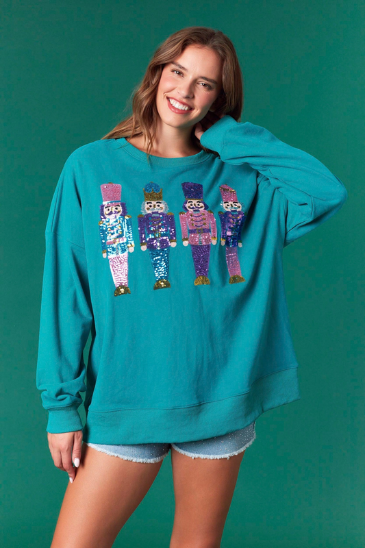 Sequins Nutcrackers Detailed Oversized Sweatshirt