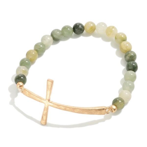Beaded Stretch Bracelet With Cross