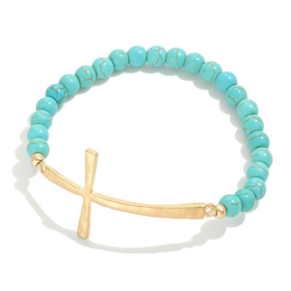 Beaded Stretch Bracelet With Cross