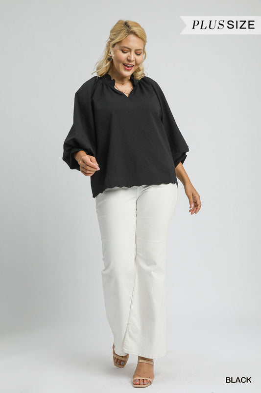 Textured Scallop Hem Blouse