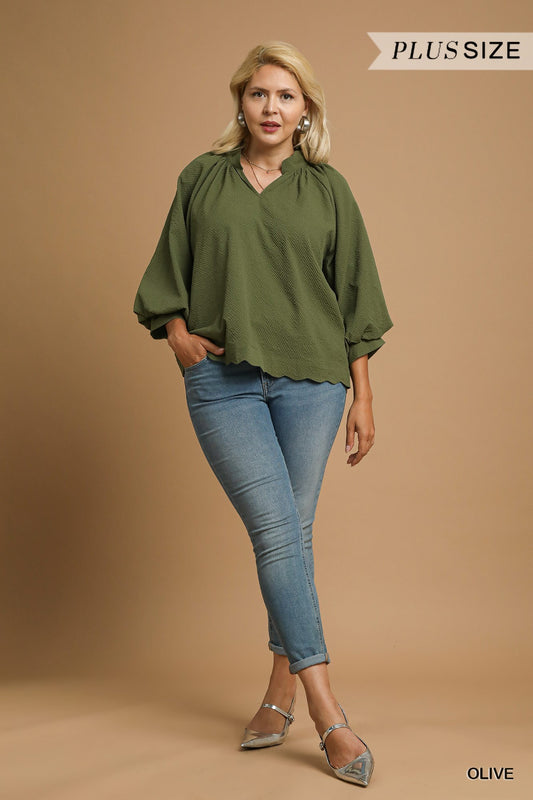 Textured Scallop Hem Blouse