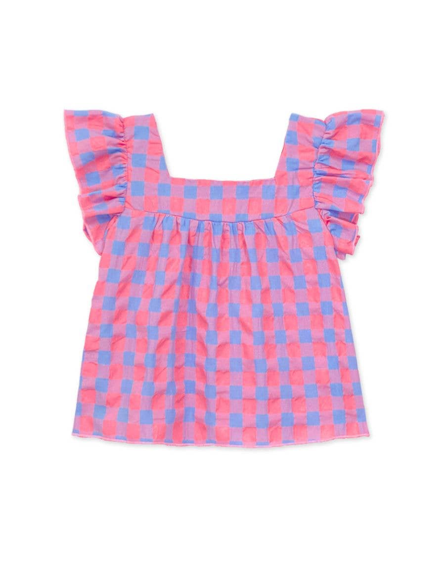 Girl's Checker Fashion Top w/ Square Neckline