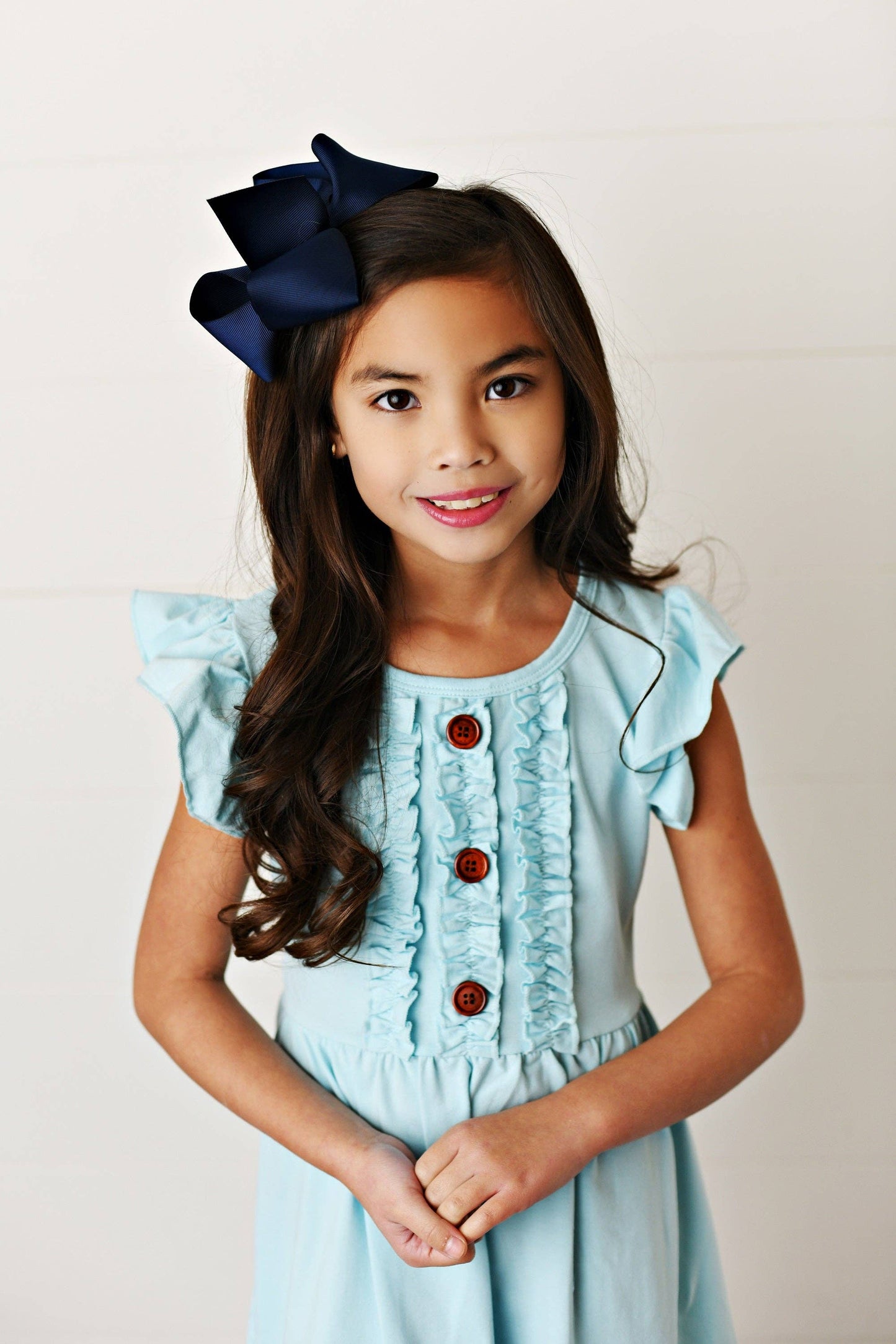 Kids Pastel Blue Ruffle Button Spring Summer Dress