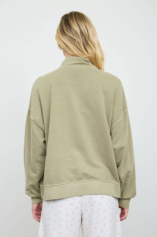 MOCK NECK HENLEY LONG SLEEVE KNIT TOP: LIGHT OLIVE