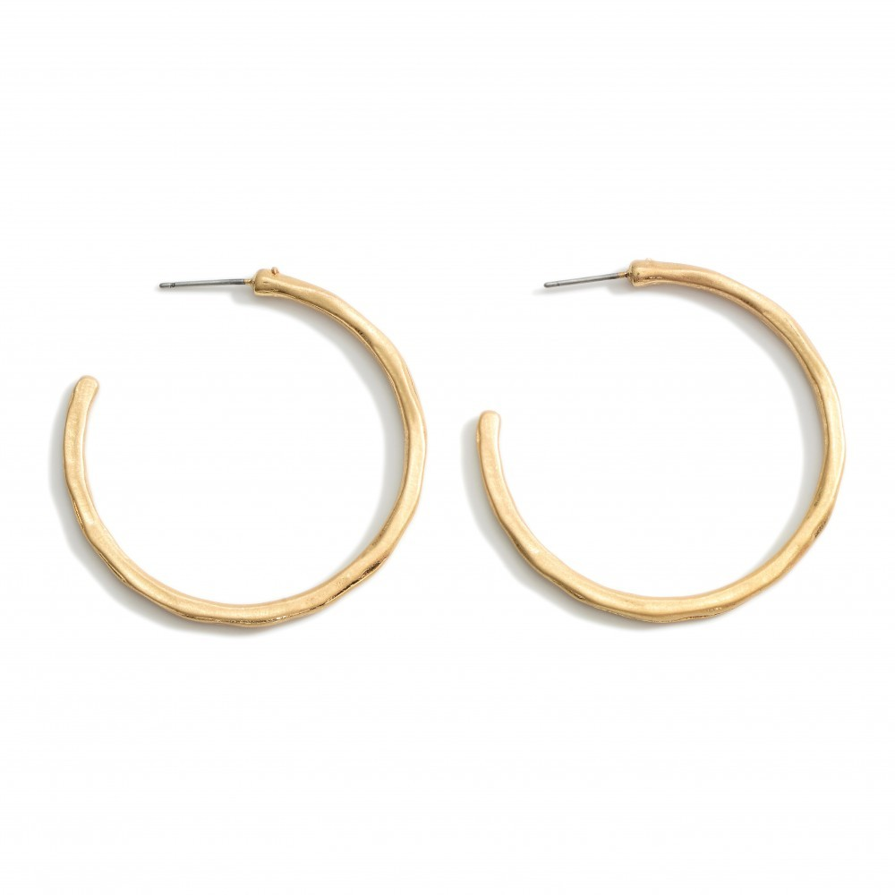 Hammered Metal Hoop Earrings-Gold