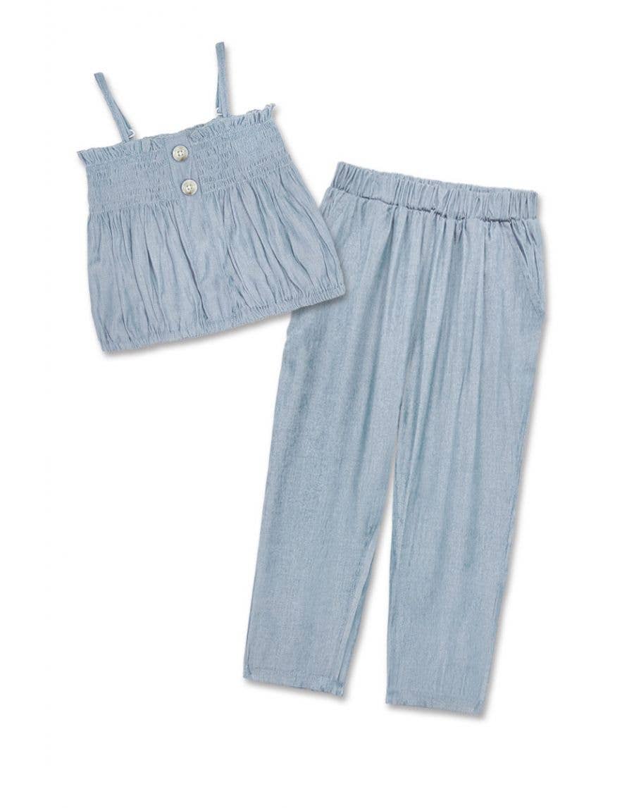 Girl's 2pc Denim Chambray Pant Set