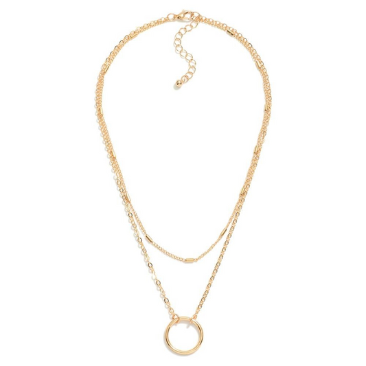 Layered Chain Link Necklace With Bar & Ring Stations