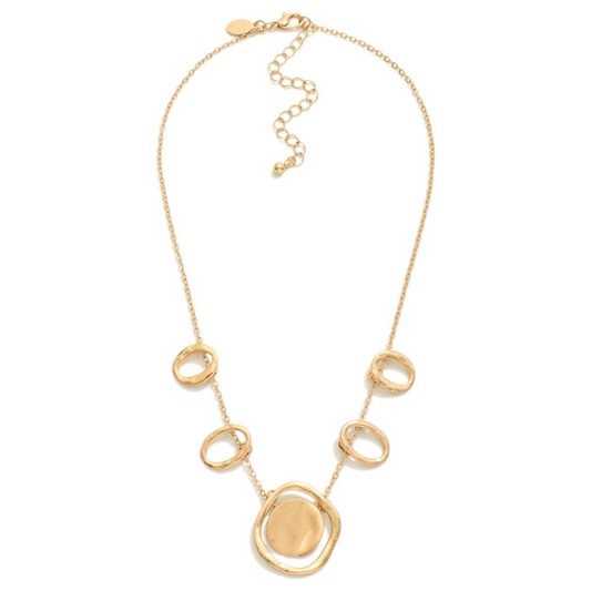Chain Link Necklace Featuring Hammered Metal Circle Stations