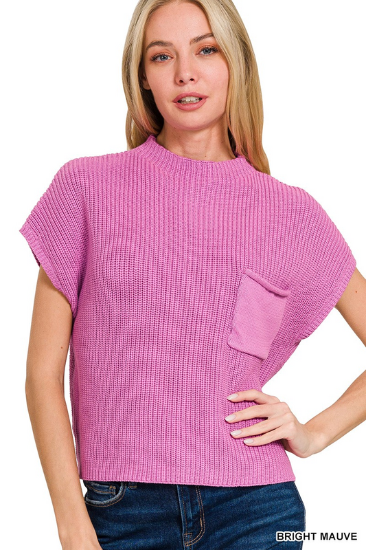 Mock neck short sleeve cropped sweater