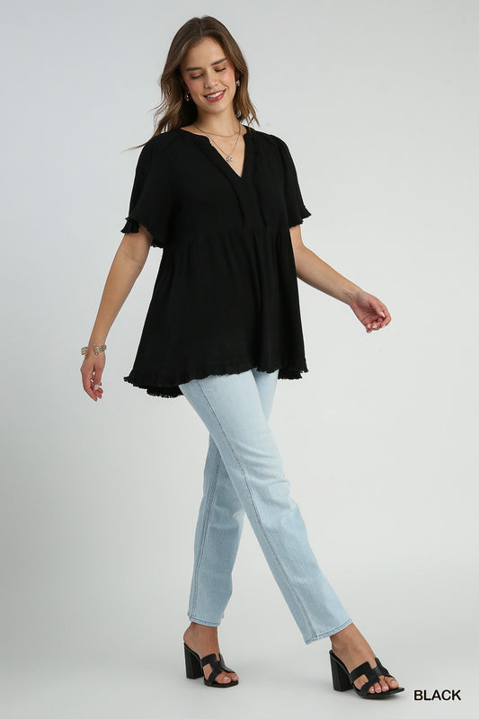 Linen Split Neck Top