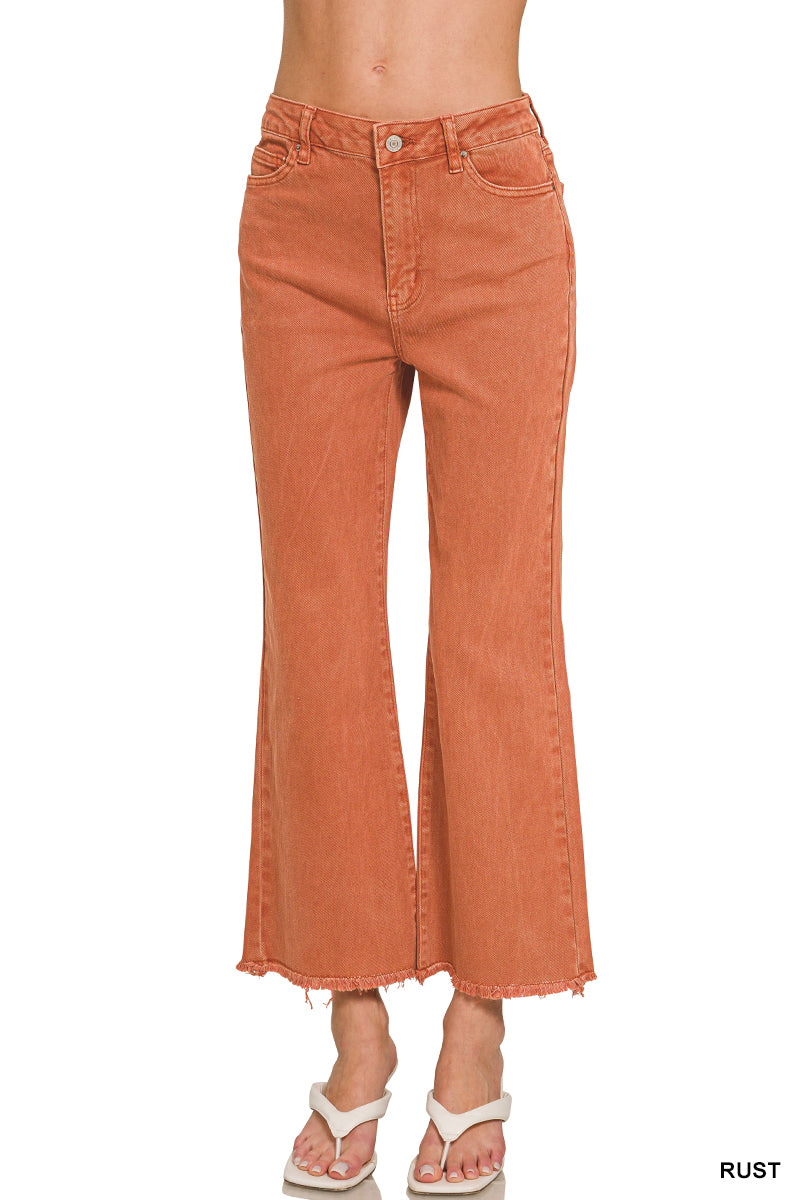 Acid washed high waist frayed hem bootcut pants