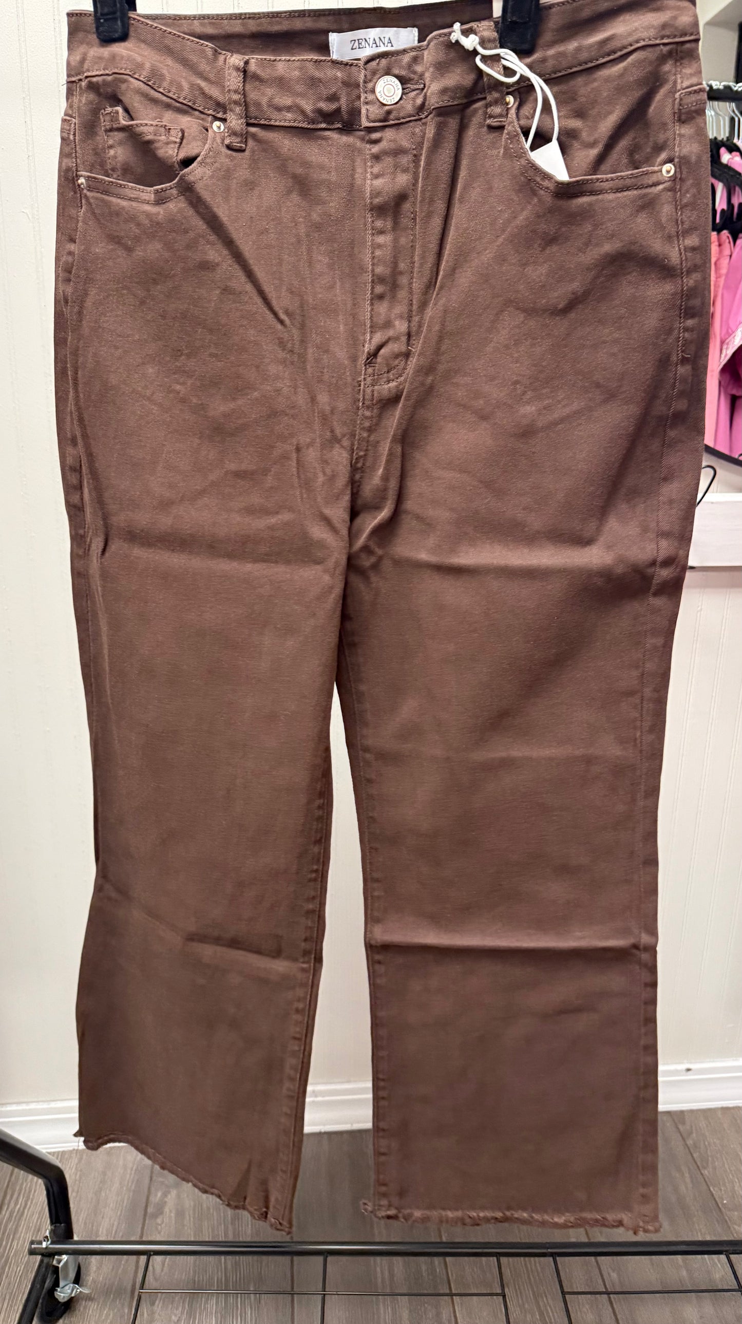 Acid washed high waist frayed hem bootcut pants