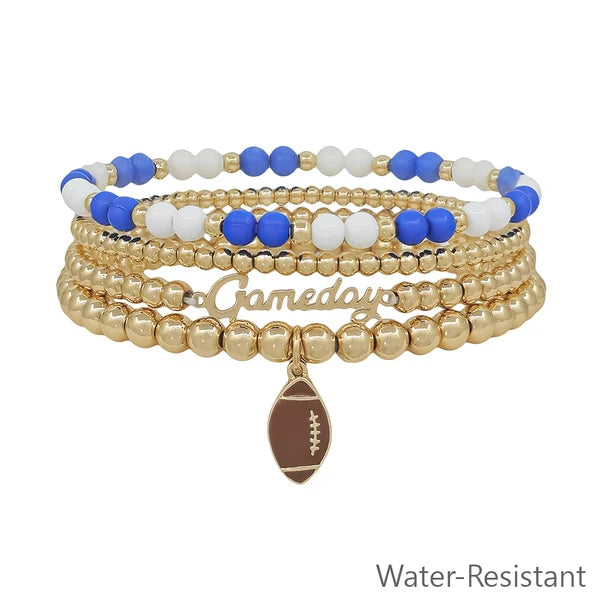 Gold Gameday and Football Charm Stretch Bracelet Set