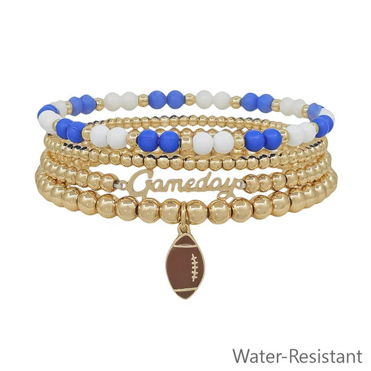Gold Gameday and Football Charm Stretch Bracelet Set