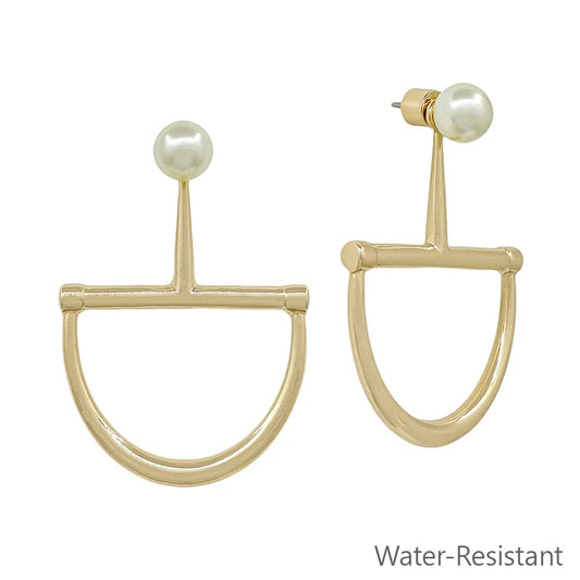 Gold Horsebit 2" With Pearl Stud Earring