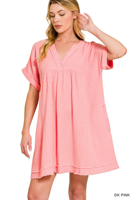raw edge v-neck dress
