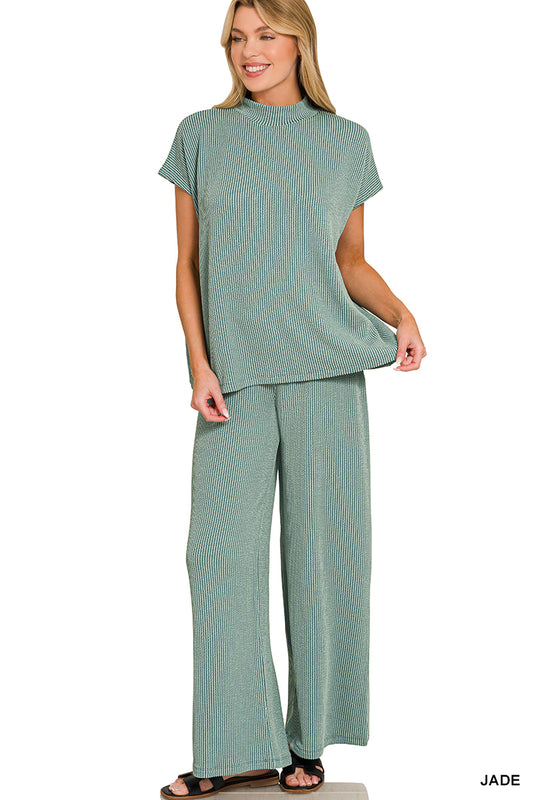 Raised rib short sleeve tee & pants set