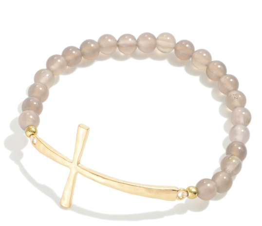 Beaded Stretch Bracelet With Cross