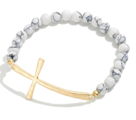 Beaded Stretch Bracelet With Cross