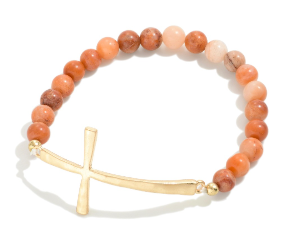Beaded Stretch Bracelet With Cross