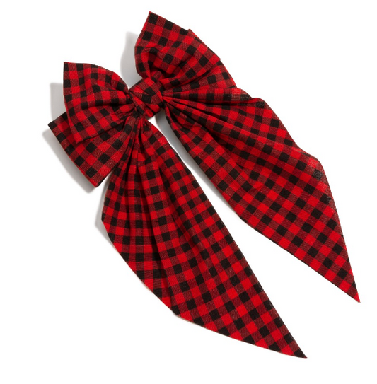 Large Checkered Hair Bow-Red