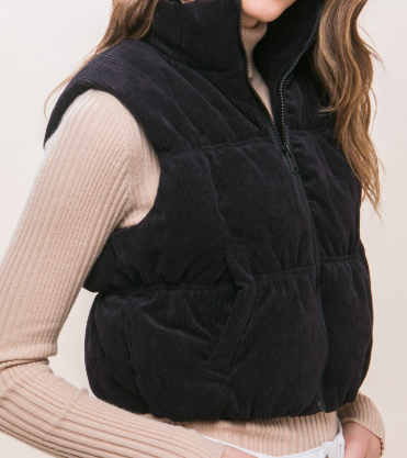 Corduroy Zip Up Puffer Vest