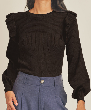 Ruffle Shoulder Sweater