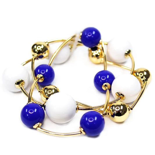 Blue and White with Gold Ball Set of 2 Stretch Bracelets