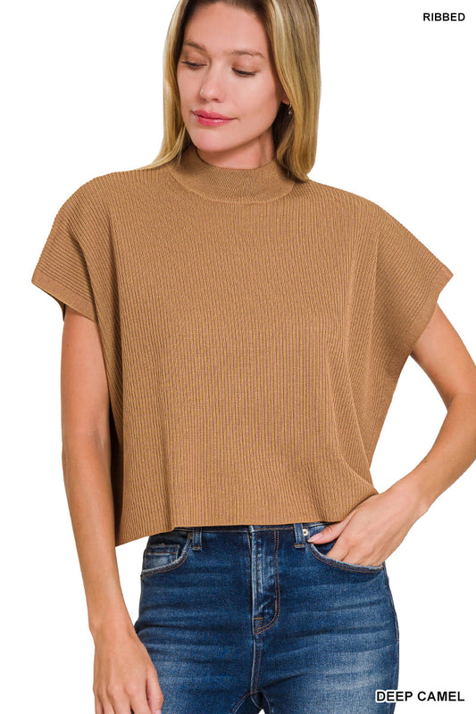 mock neck short sleeve boxy sweater