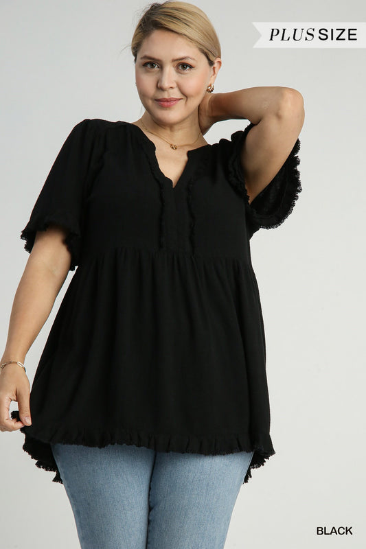 Linen Split Neck Top