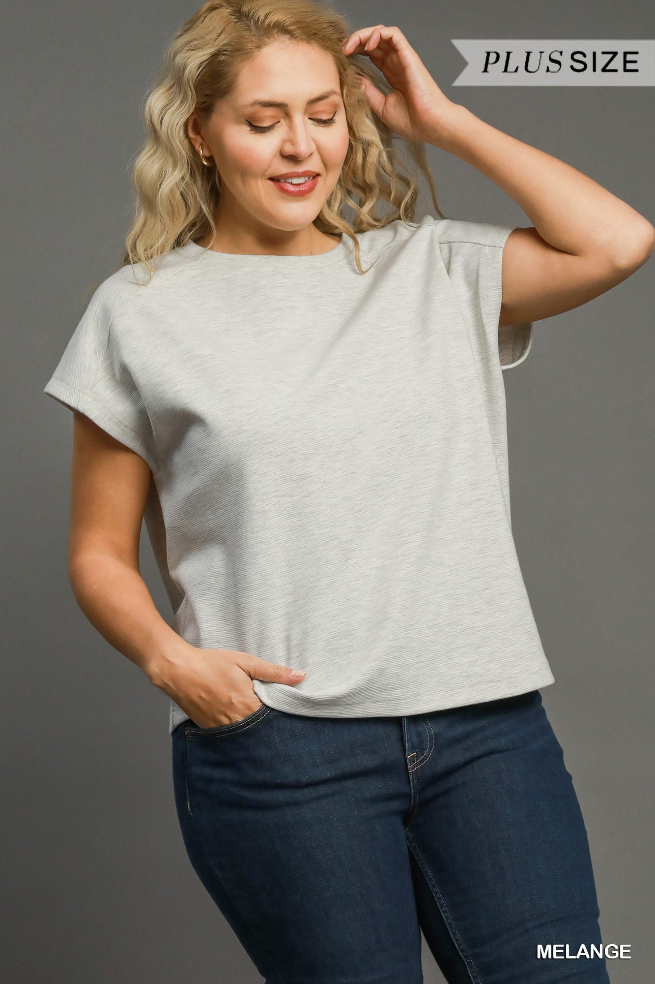 Rib Knit Round Neck T Shirt