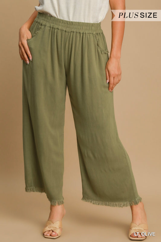 Frayed Hem Wide-Leg Pants