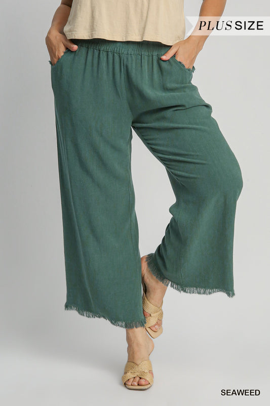Frayed Hem Wide-Leg Pants