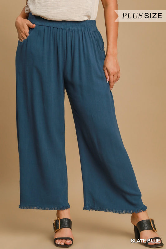 Frayed Hem Wide-Leg Pants