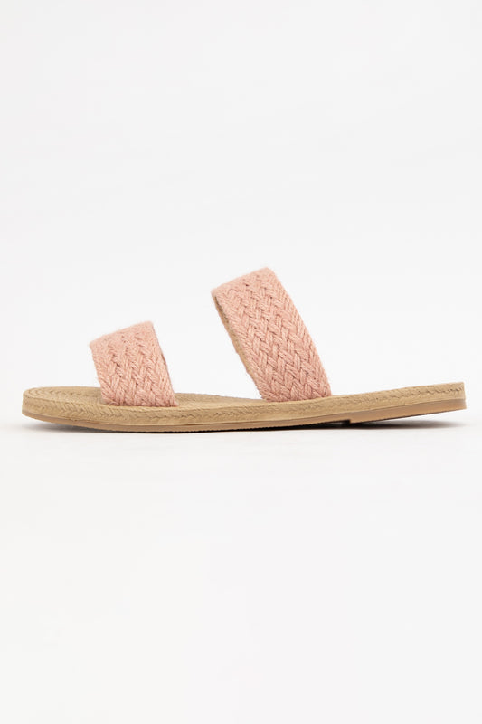 RAFFIA DOUBLE STRAP SLIP-ON SANDALS