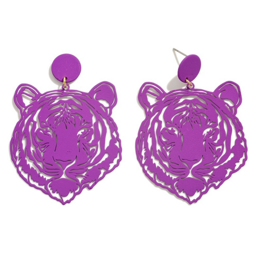 Metal Punched Tiger Drop Earring