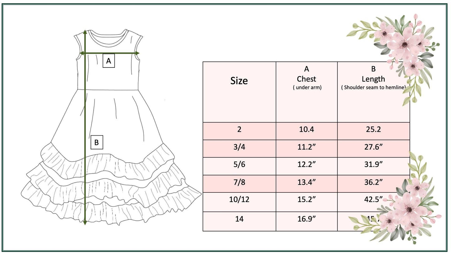 Girls 3 Tiered Periwinkle Flower Spring Summer Ruffles Dress